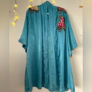 Blue Satin Floral Robe